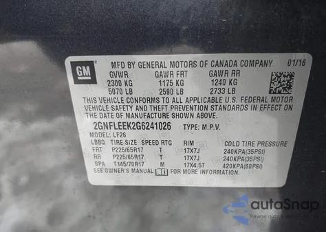 2016 Chevrolet Equinox Ls z USA, uszkodzony, nr VIN 2GNFLEEK2G6241026